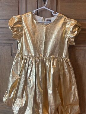 Tea Collection Metallic Gold Puff-Sleeve Party Dress